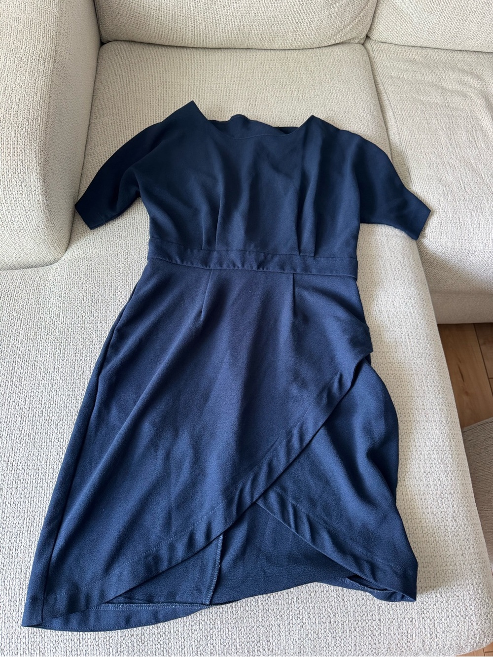 bobeau Navy Short-Sleeve Wrap-Front Midi Dress
